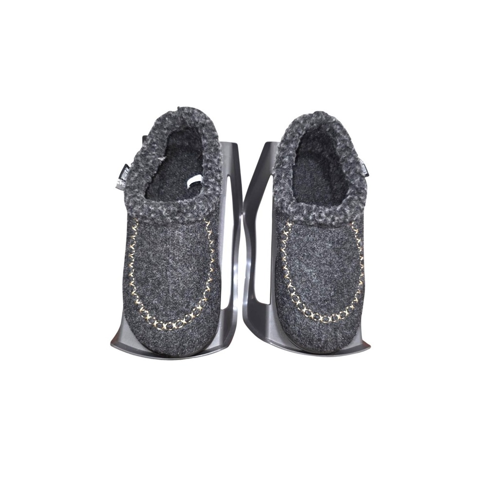 Kamik Kids 2 Gray Wool Blend Slip-On Moccasin-Style Slippers Faux Fur Lining